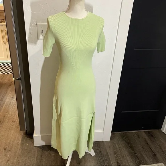 Maje Pastel Green Ribbed Knit Tie Back Midi Dress 38 - Picture 1 of 15
